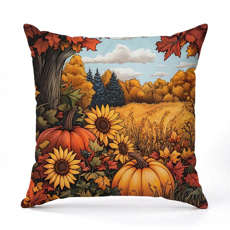 Autumn Pumpkin-themed Cushions for Home Decor Square Polyester Pillowcase, Modern Sofa Decorative Cushion Cover