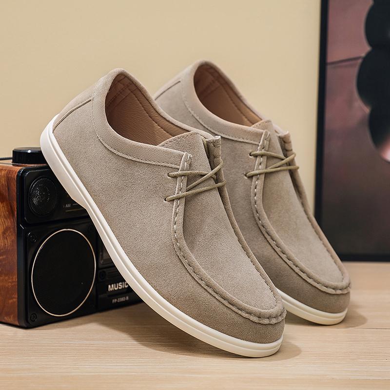 Suede Leather Casual Shoes For Man Loafers Comfortable Lightweight Soft Men's Driving Shoes Spring Autumn Lace-up Flat Shoes Man
