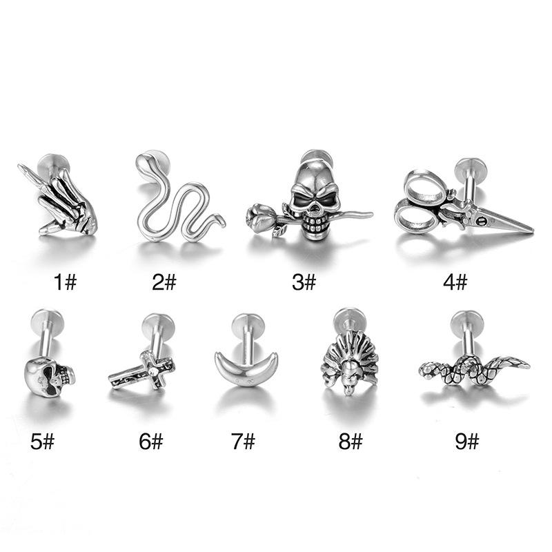 16G Stainless Steel Moon & Snake Nose and Lip Piercing Studs