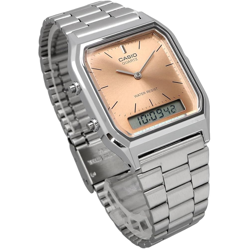 Casio Ana-Digi Quartz Watch Vintage Series AQ-230A-4AMQY Unisex Dual Time Apricot Color