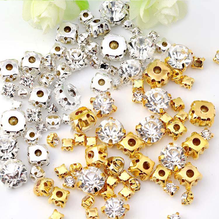 1440pcs Glass Flatback Round Rhinestones with Nickel-Free Metal Base Eco-Friendly Sew-On Stones for Shoes Garments Bags & Hats