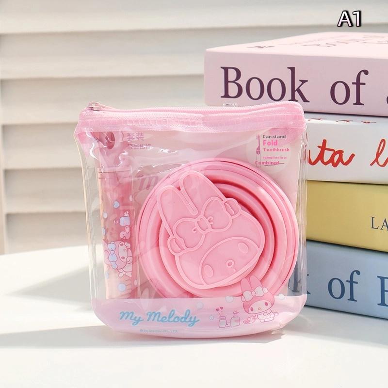 Sanrio Hello Kitty Kuromi Melody Folding Cup Wash Set Travel Storage Portable Cleaning Toothbrush 2-In-1 Toiletries