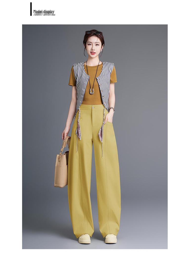 2026 Spring Korean Style High-Waisted Wide-Leg Chic Casual Pants