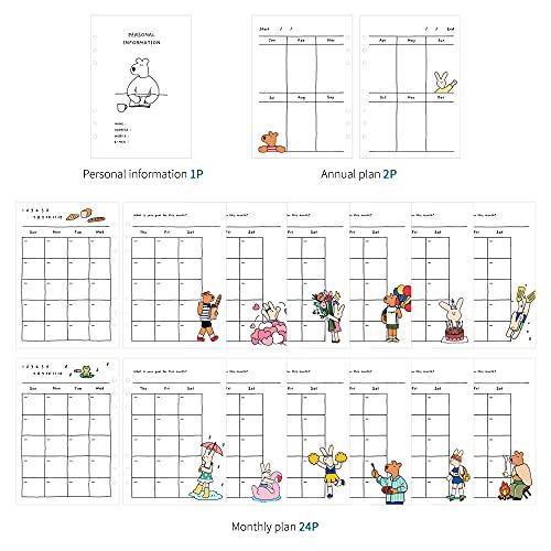 Monolike A5 Happy and Lucky Diary Set - Lunchtime - Includes annual, monthly, and weekly plans, a scheduler, and an illustrated diary.