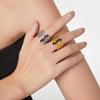 Wind Design Copper Plated Real Gold Diamond Ring Retro Hammer Wide Version Hollow Niche Simple Ring