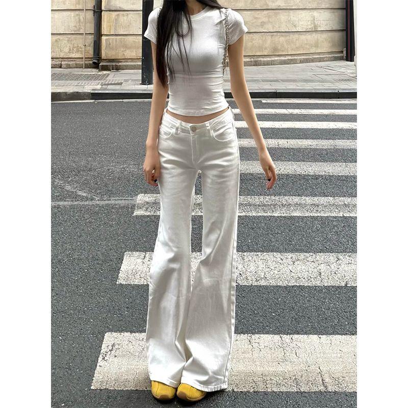 Small White Sexy Low Waist Slightly Pull Denim Female Stylish Wide Leg Slimming Without Leg Sticking Bell-Bottom Pants Summer