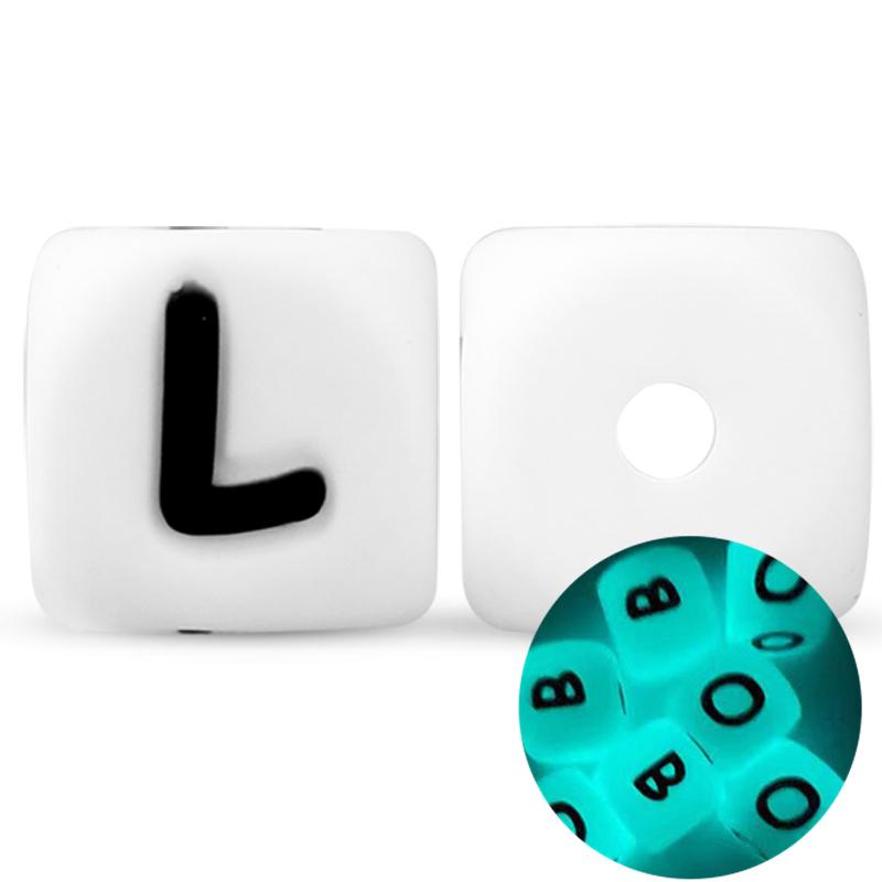 50Pcs 12mm Glow In the Dark English Alphabet Letter Beads Luminous Silicone Letters Beads for Baby Teething Chew Toy Shower Gift