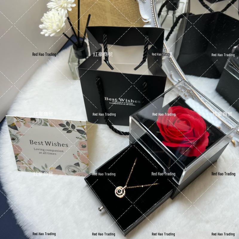 Κουτί Δώρου σε Σχήμα Καρδιάς με Τριαντάφυλλο & Κολιέ: Σετ Αποξηραμένων Λουλουδιών για την Ημέρα του Αγίου Βαλεντίνου & την Ημέρα της Μητέρας