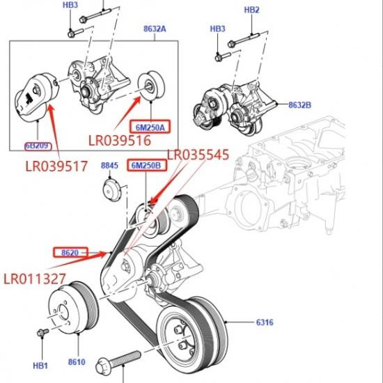 LR011327 LR035545 LR039516 LR039517 3.0 V6 5.0 V8 Drive Belt Idler pulley Tensioner for Discovery LR4 Range Rover RR Sport 2014