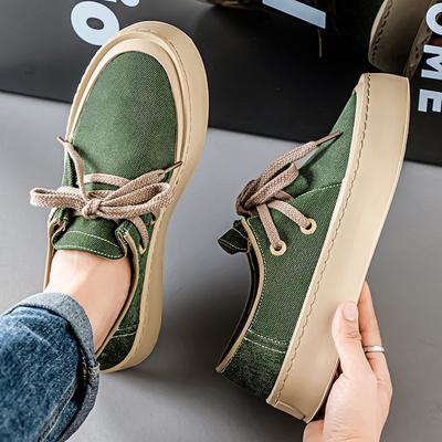 Mode Nouveaux Hommes Lacets Toile Respirant Semelle Épaisse Chaussures Décontractées Marche Baskets Chaussures Plates Zapatos Hombre