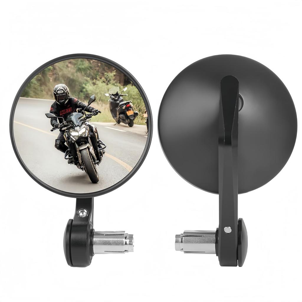 MAKGAGAAI Bar End Mirrors for Round Convex Set of Universal Handlebar End CNC Vehicle Inspection Adjustable Wide Black Motorcycles, Mirrors, 2,