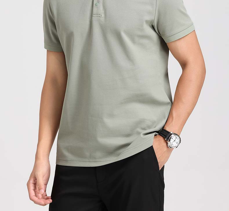Langdeng Men's Business Casual Comfortable Long Staple Cotton Solid Color Short-Sleeved Polo Shirt