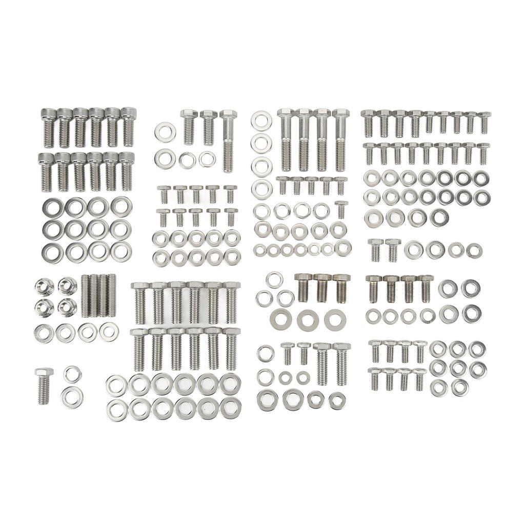 211pcs Engine Hex Bolt Kit Stainless Steel Long Lasting for SMALL BLOCK 265 283 305 327 350 400