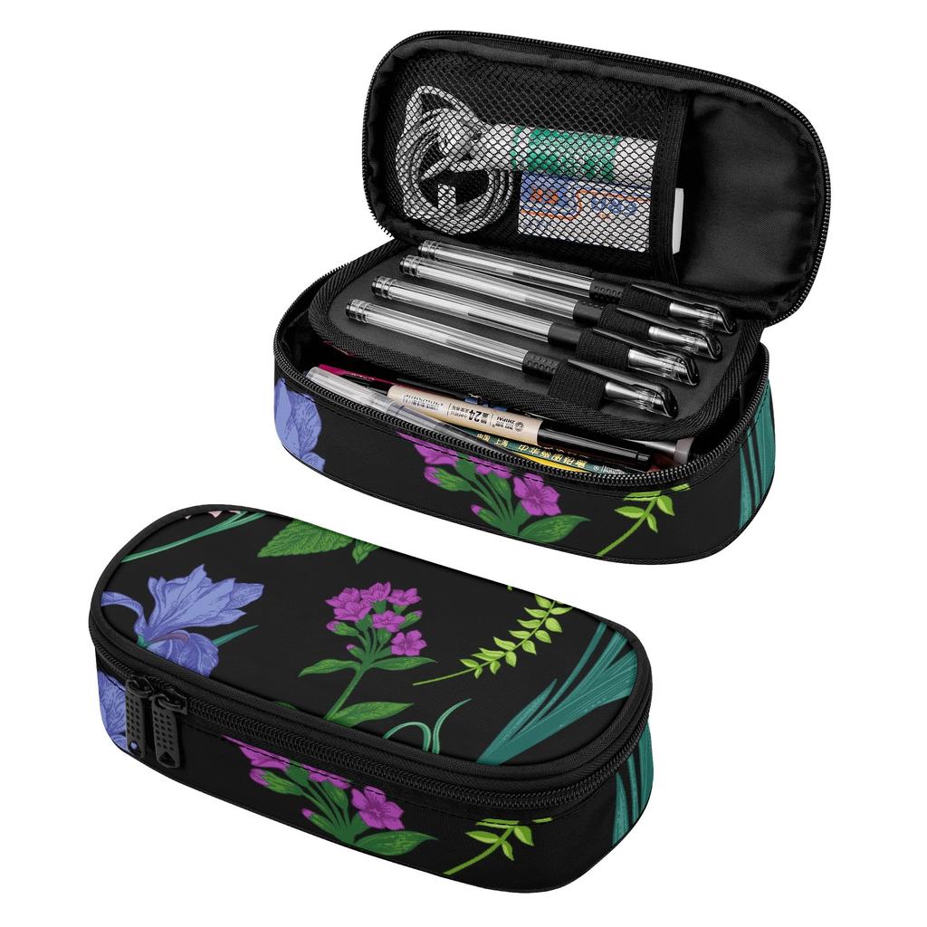 Pen Case Portable Wear Resistant Polyester Zipper Closure with Mesh Pocket Removable Divider and Pen Slots for School and Study