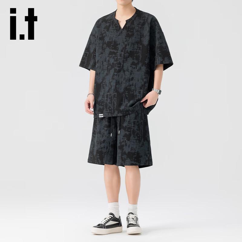 Izzueit Men s Gradient Tie-Dye Short Sleeve T-Shirt and Shorts Set XL