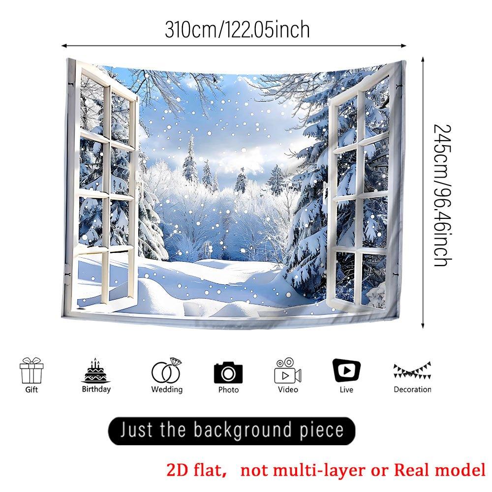 1Pcs Snowy Forest Window View Garage Decoration Background Winter Backdrop Decorations For Photo Studio Photo Booth Party