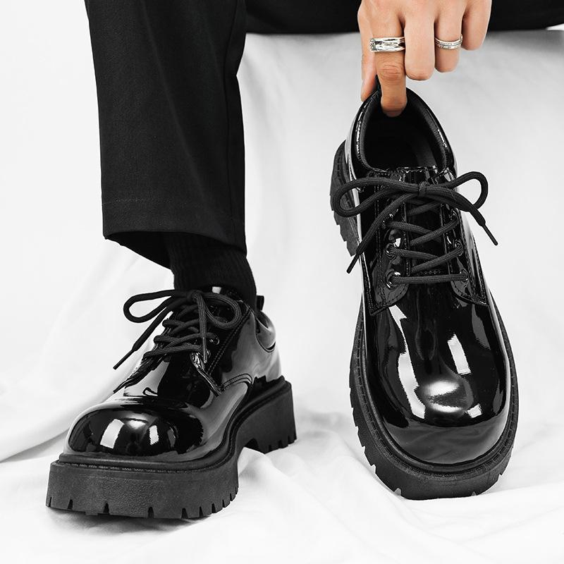 

Кожаная обувь для увеличения роста мужская деловая глянцевая повседневная яркая кожа с большой головой лакированная кожа в гонконгском стиле мужская обувь широкая голова низкая 44