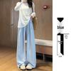 2025 Women's Blue Glutinous Rice Lazy Loose Wide-Leg Pants: Petite, Slimming, Summer Drape Design