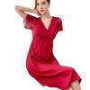 Women's Long Ice Silk Nightgown with Lace Trim and Chest Pads