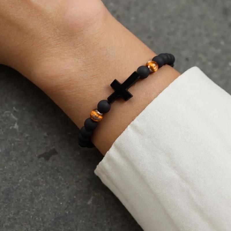 Adjustable Beaded Crosses Bracelet for Boys Religious Ceremony Christening Confirmation Gifts Godson Grandson Nephew