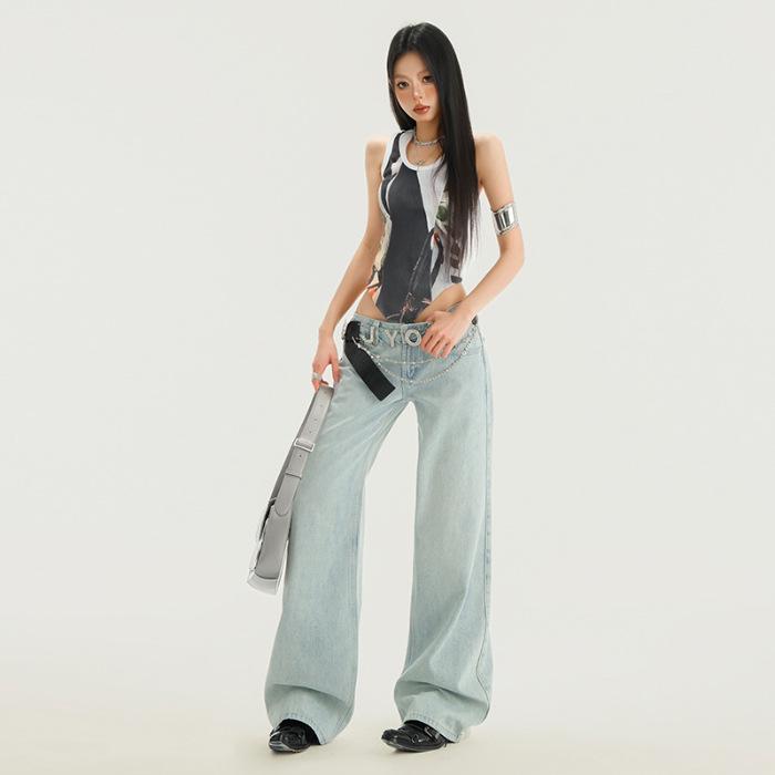 

American Retro Loose Wide-Leg Jeans - Versatile, Slimming, Straight-Leg Drape L