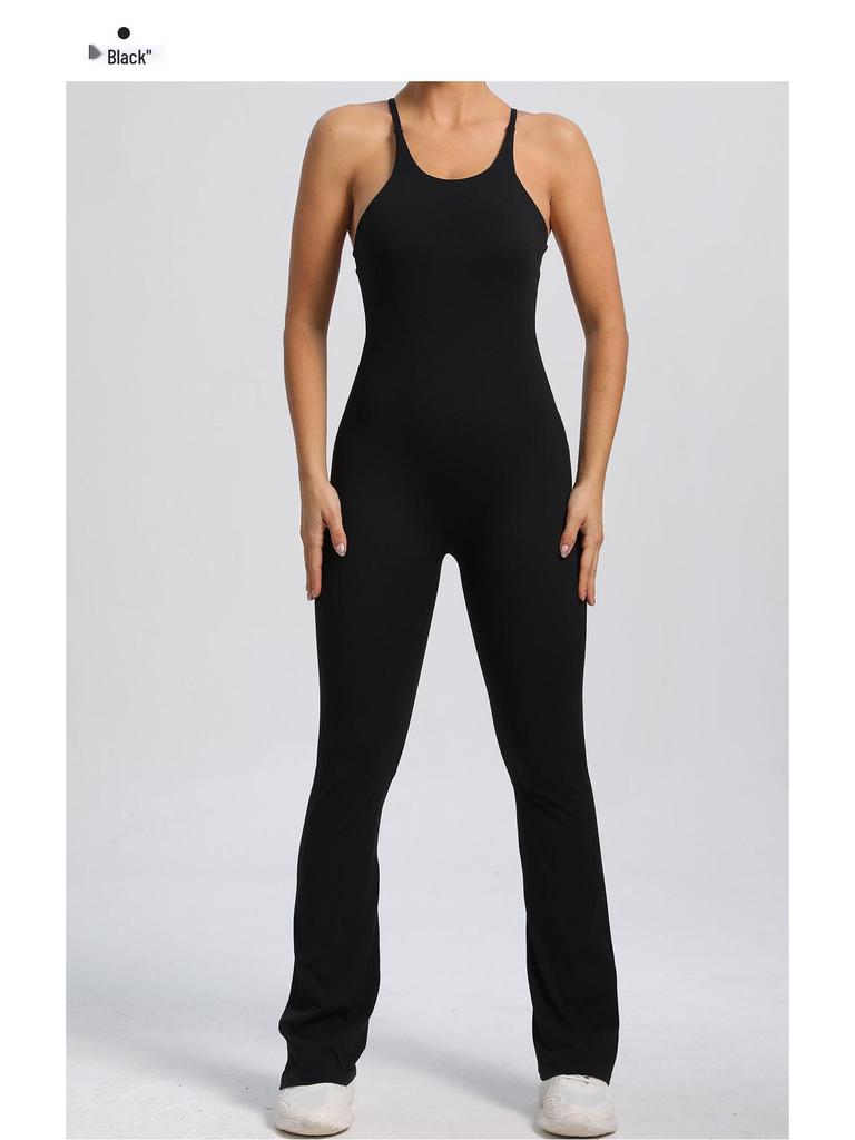 Adjustable Strap Flare Bodysuit Yoga Wear - European & American Sports Fitness Jumpsuit