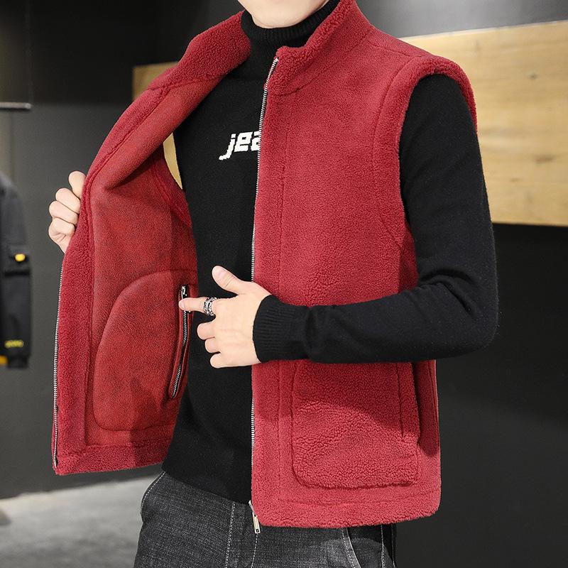 Two-sided Vests for Men's Autumn and Winter New Trendy Granular Fleece Horse Clip Fur Integrated Stand Collar Jacket