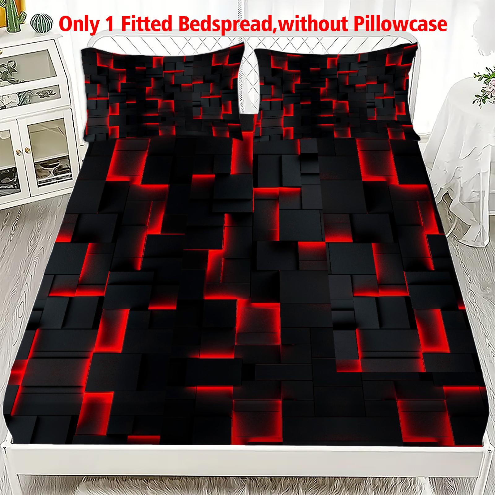 

1PC Neon Red Fitted Sheet,3D Printed Geometric Cube Plaid Energy Checkered, Machine Washable,Twin Full Size Gifts for Teen Adult 99x190x25cm