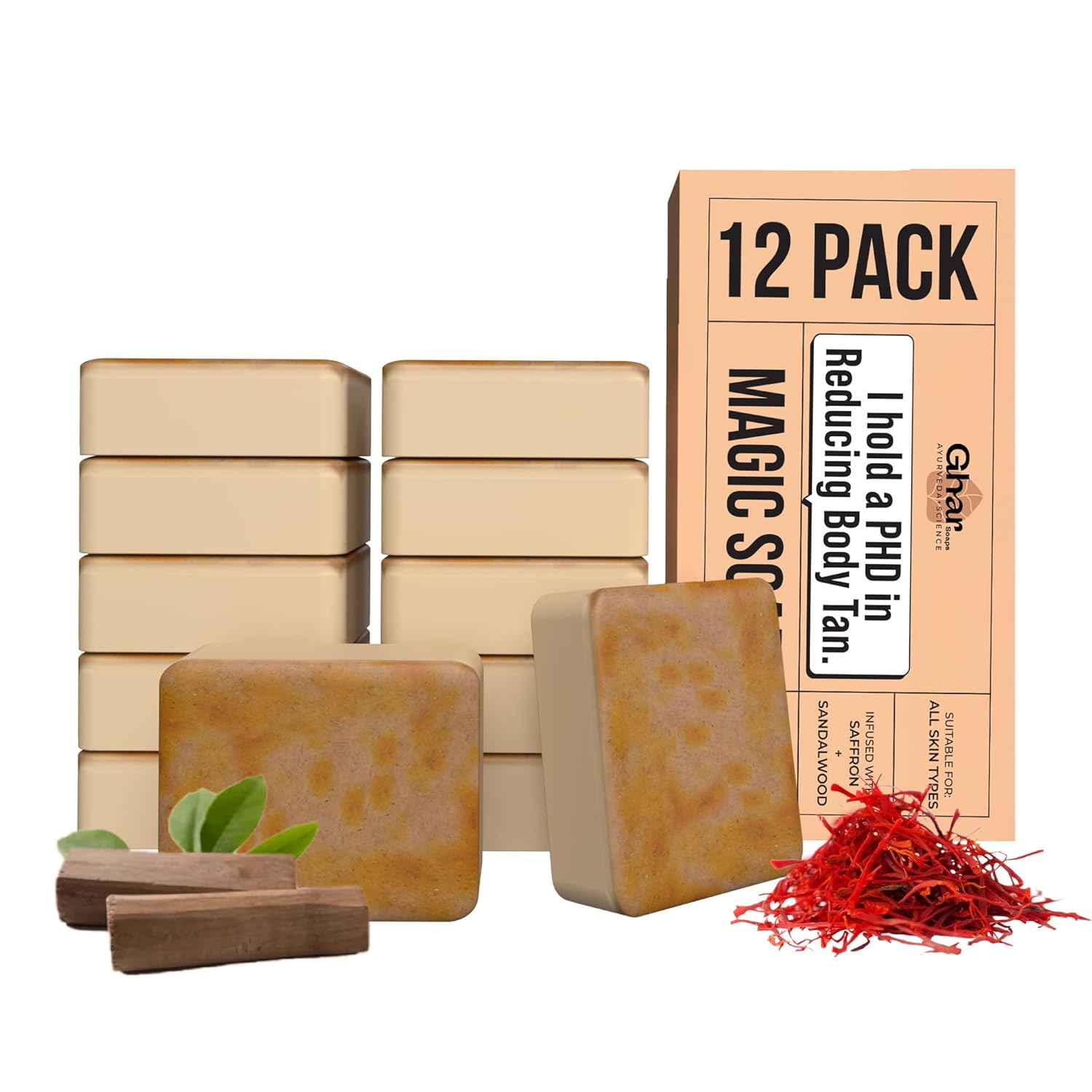 

Ghar Soaps Sandalwood And Saffron Handmade Bath Soaps Pack Of 1 (100GX12) For Daily Cleansing And Naturally Radiant Looking Skin