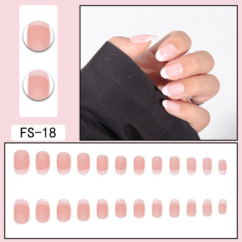24 Pcs Nude Acrylic Press On Nail Art Short Medium Cheap Artificial Nails Simple White Black French Tips Fake Nails Set For Glue