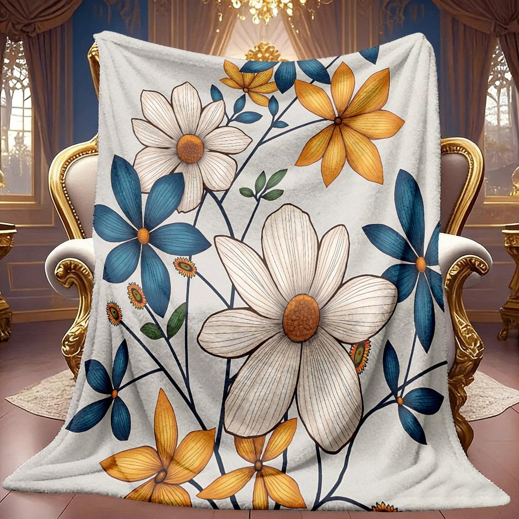 1pc 2D Floral Theme Pattern Flannel Blanket, Soft HD Digital Print, Cooling Blanket All-Season Use! Soft And Breathable 100% Polyester Fiber, Ideal Gi