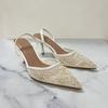 Design Mesh Embroidered Flowers Sandals Women Breathable 2025 Summer Slingback Pumps Women Sexy Pointed Toe Thin High Heels