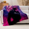 1pc Gothic Anime Angel Blanket - Heavyweight Plush Flannel All-Season Soft Bedspread with Dark Purple & Pink Winged Design, Mach