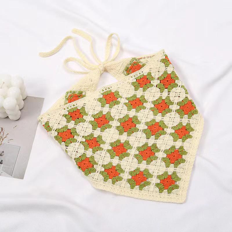 Französischer gestrickter Dreieckschal-Stirnband für Frauen, hohle Blume, koreanisches Haarband, Turban, Bandana, Headwarp, Haarschmuck