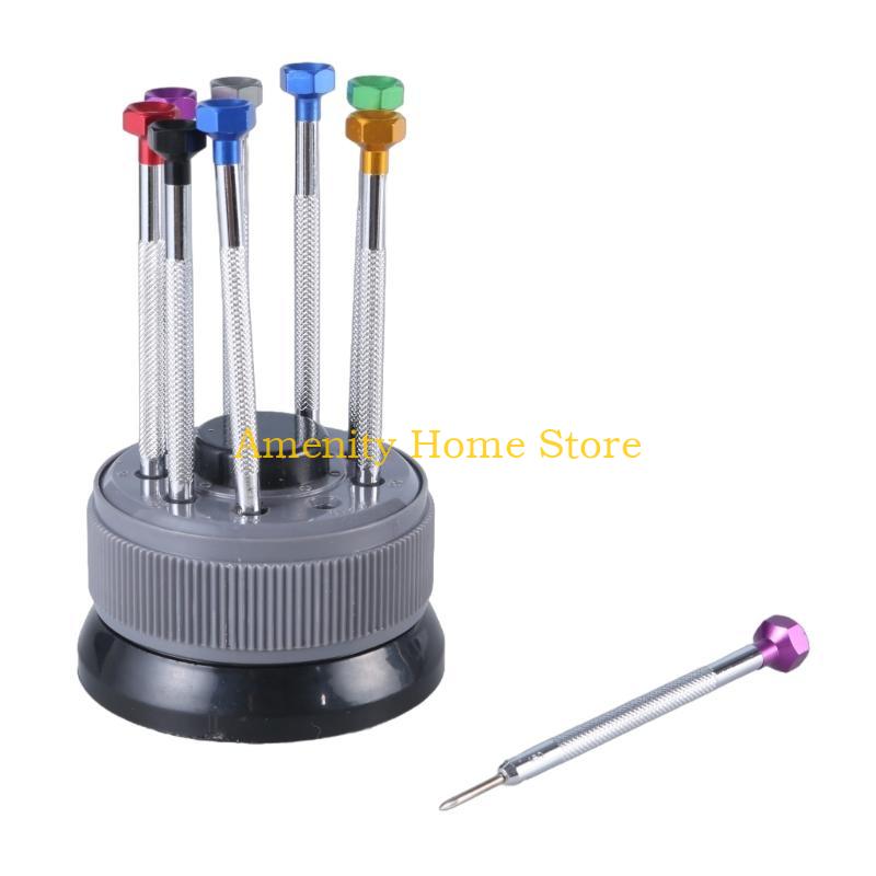 F26C Watch Glasses Screwdriver Repair Tool With 9 Pieces Tips Aluminum Alloy