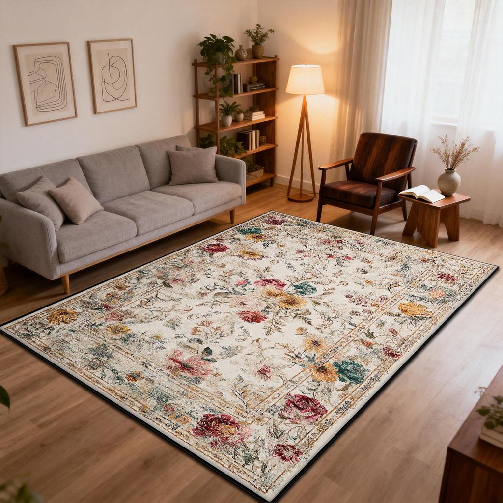 Vintage Classic Flowers Fluffy Living Room Carpet Decoration Bedside Easy Clean Soft Rug Large Area Non-slip Luxury Floor Mats