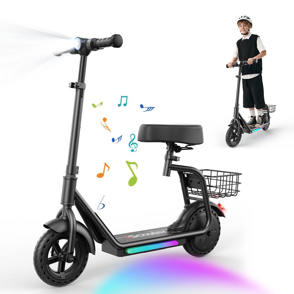 IScooter iK7 Monopattino Elettrico per Bambini con Cestino&Sedile Rimovibile Motore 250W 3 Modalità di Velocità Monopattino per Bambini da 8.5 Pollici