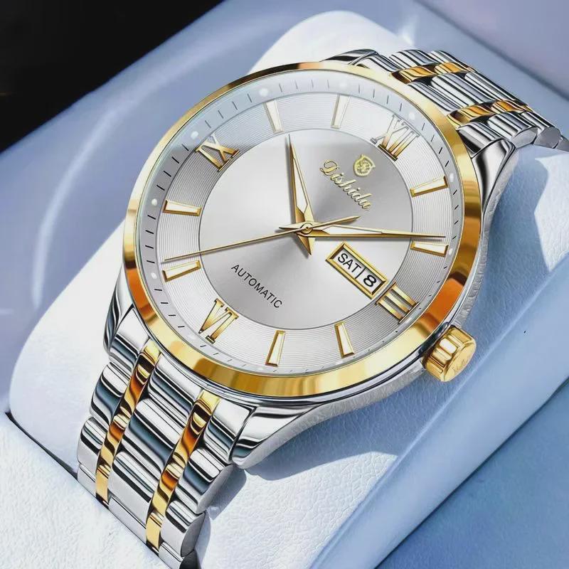 Lysende vanntett mekanisk klokke for menn med kalender