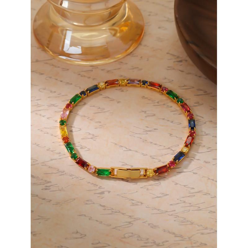 

Retro Personalized Light Luxury Colored Zircon Bracelet Ins Women s Versatile High-end Sense Simple Niche Temperament Necklace