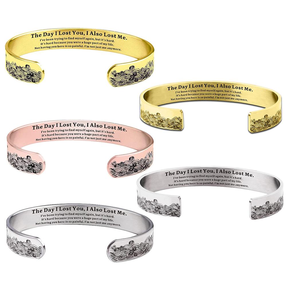 Memorial Bracelet Stainless Steel Wave Engraved Cuff Bracelet Bangle Inspirational Bracelet Jewelry Gift