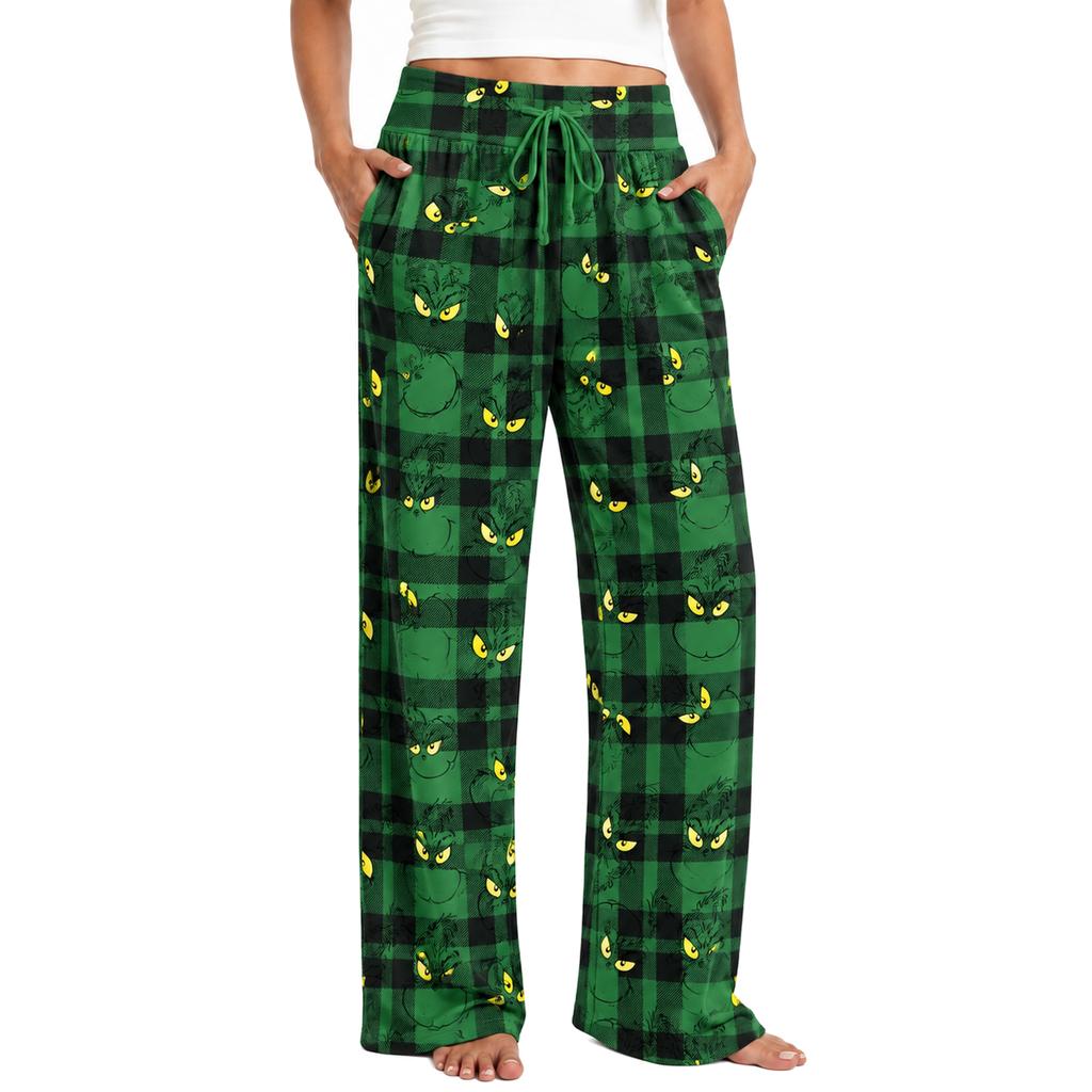 Women's Christmas Pajama Bottoms Funny High Waist Sleep Pants for Holiday