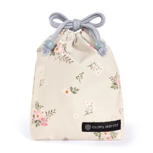 COLORFUL CANDY STYLE Small Drawstring Cup Bag (with Name Tag) - Water-Repellent, No-Iron, Petit Bouquet (All-Over Print) - Water-Repellent, Lightweigh