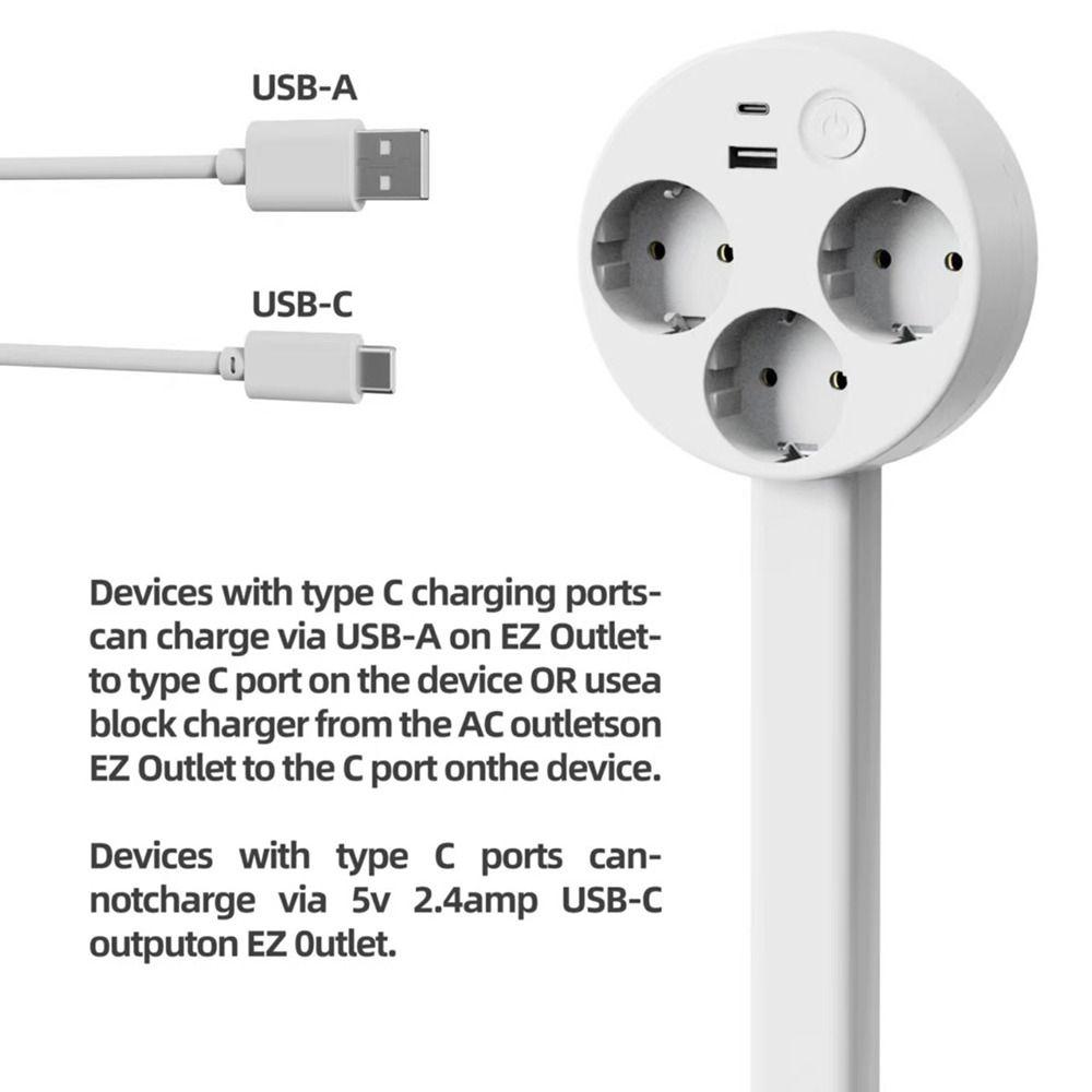 מאריך שקע חשמלי באורך מתכוונן עם תקע שטוח מסתובב 180° מפצל חשמל לשימוש מאחורי ספה