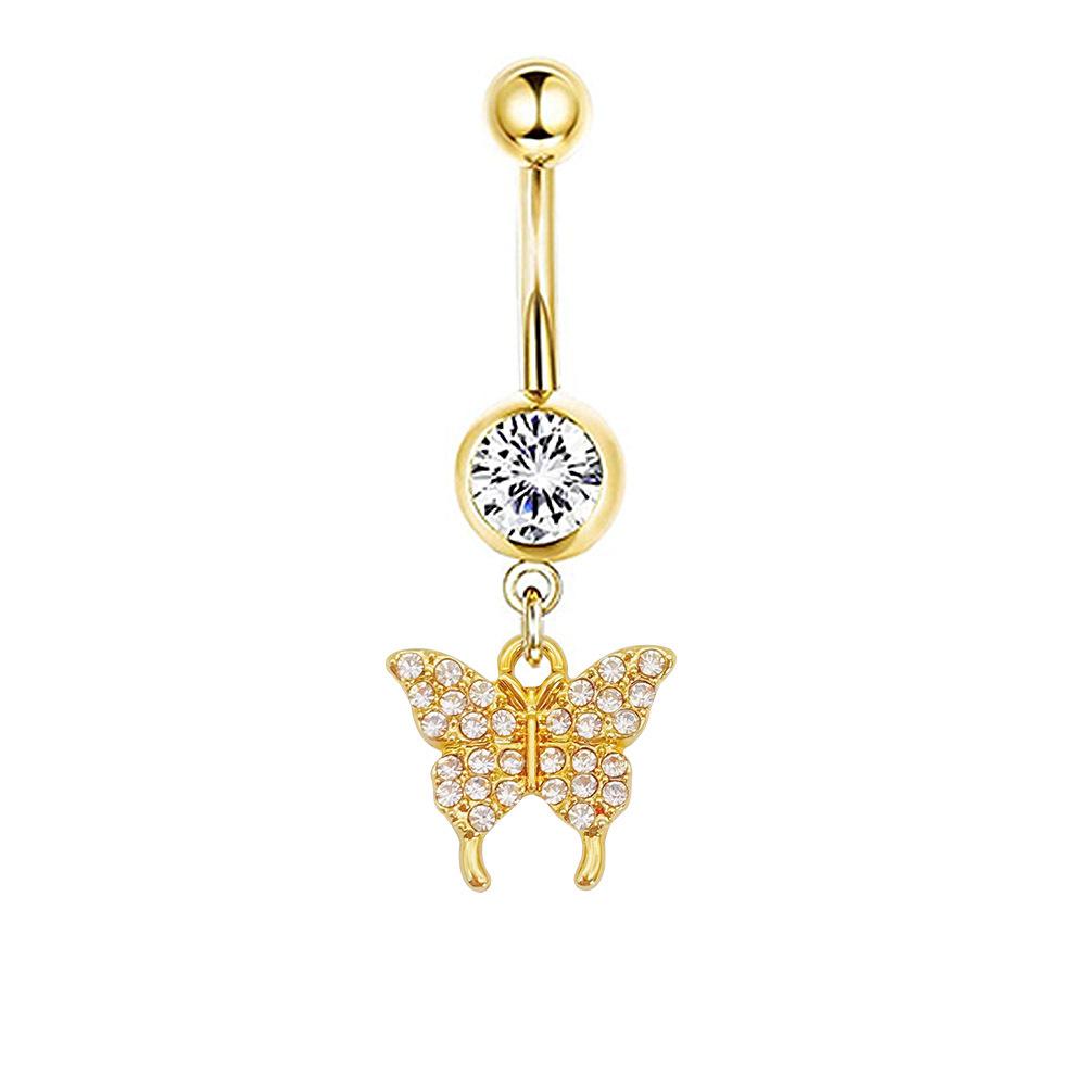 1Pcs Stainless Steel Long Navel Nail Butterfly Heart Five-pointed Star Pendant Navel Ring Piercing Jewelry