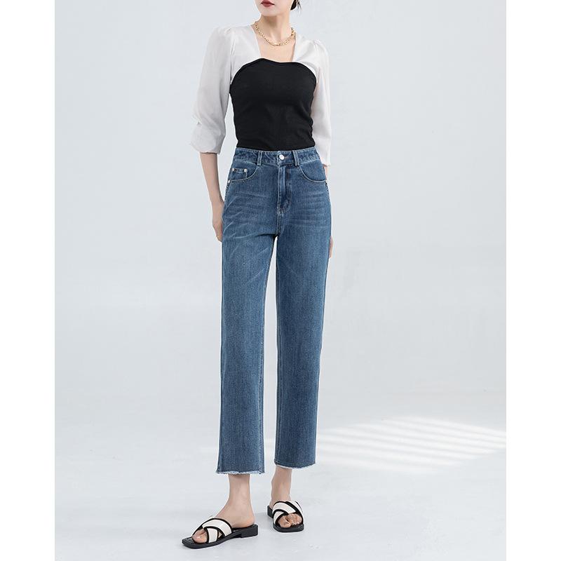 Women's New Spring Style High-waisted and Versatile Slim and Fashionable Small Straight-leg Bungalow Pants