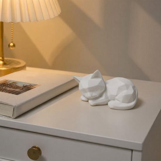 3D Printed Sleeping Cat Figurines Geometric Cat Statue Minimalist Cute Cat Art Crafts