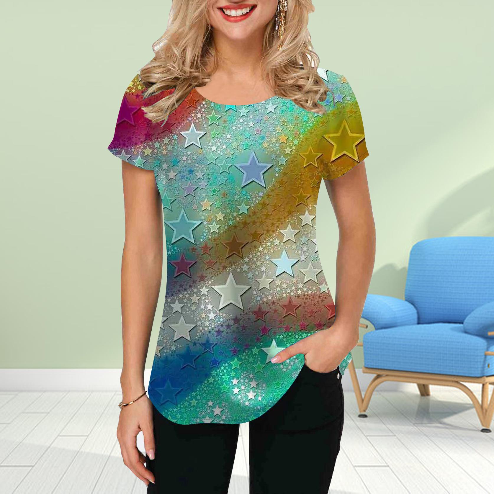 

Модная женская футболка с принтом синих звезд, забавная повседневная футболка с круглым вырезом и короткими рукавами, летняя женская футболка 8XL разноцветный