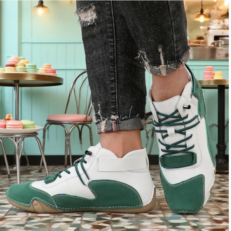 Men's Casual Shoes Breathable Soft Sole Handmade Leather Bare Boots  Retro Fashionable Design Comfortable High Top Sneakers