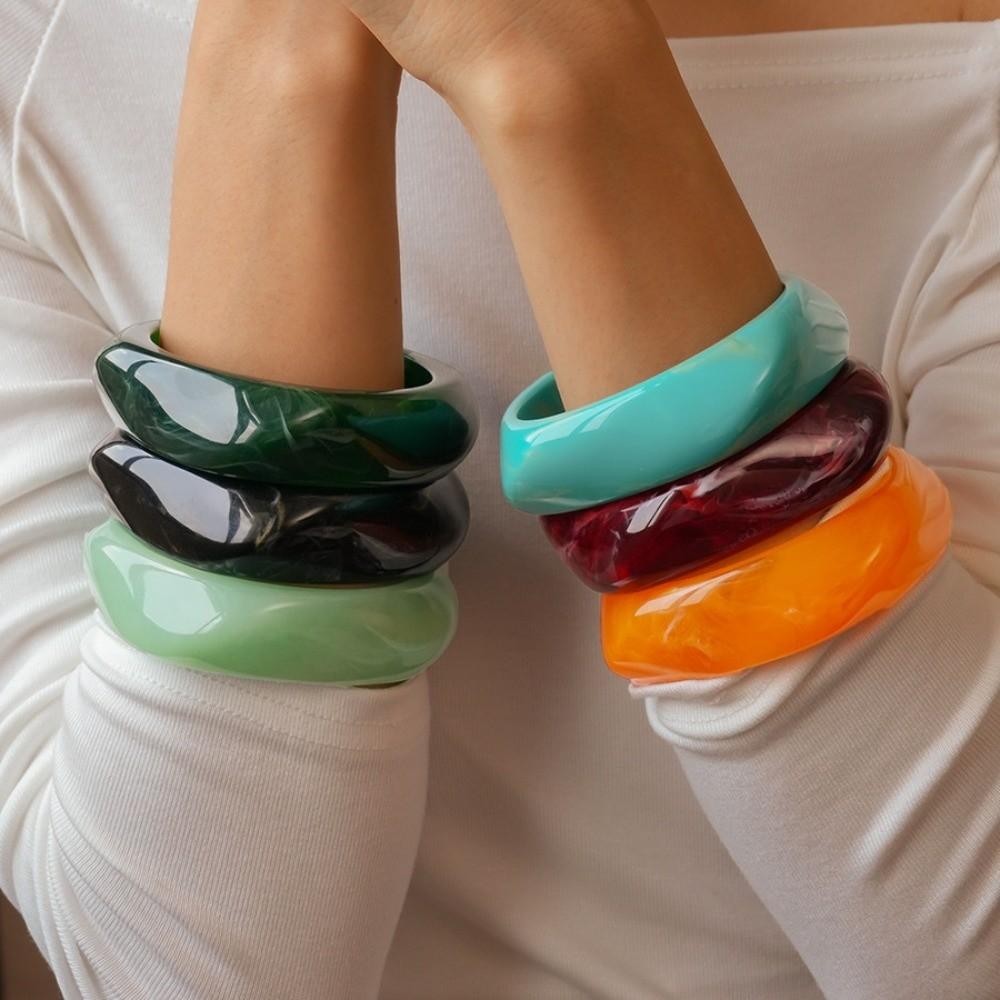 Bohemian Acrylic Bangle Smudging Retro Hand Ring Cute Irregular Wide Bracelet  Decoration