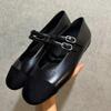Leather Small Fragrant Style Color Matching Light Mouth Flat Bottom Ballet Shoes Women's Spring and Autumn Commuting Double One-word Buckle Belt Ma